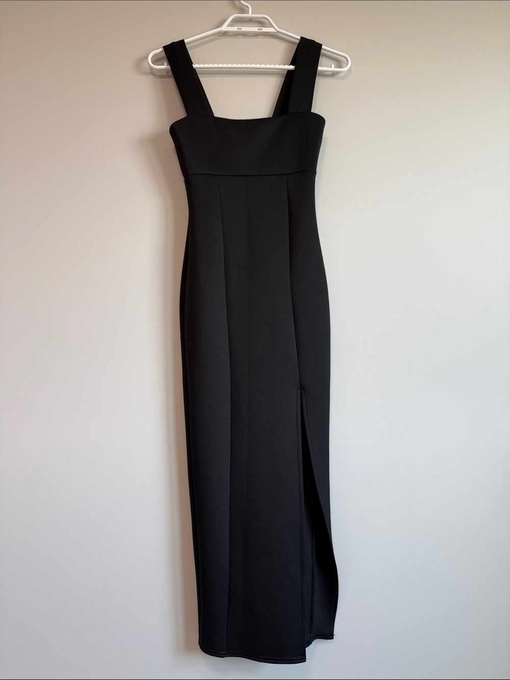 Classic Black Square-Neck Maxi Dress with front slit